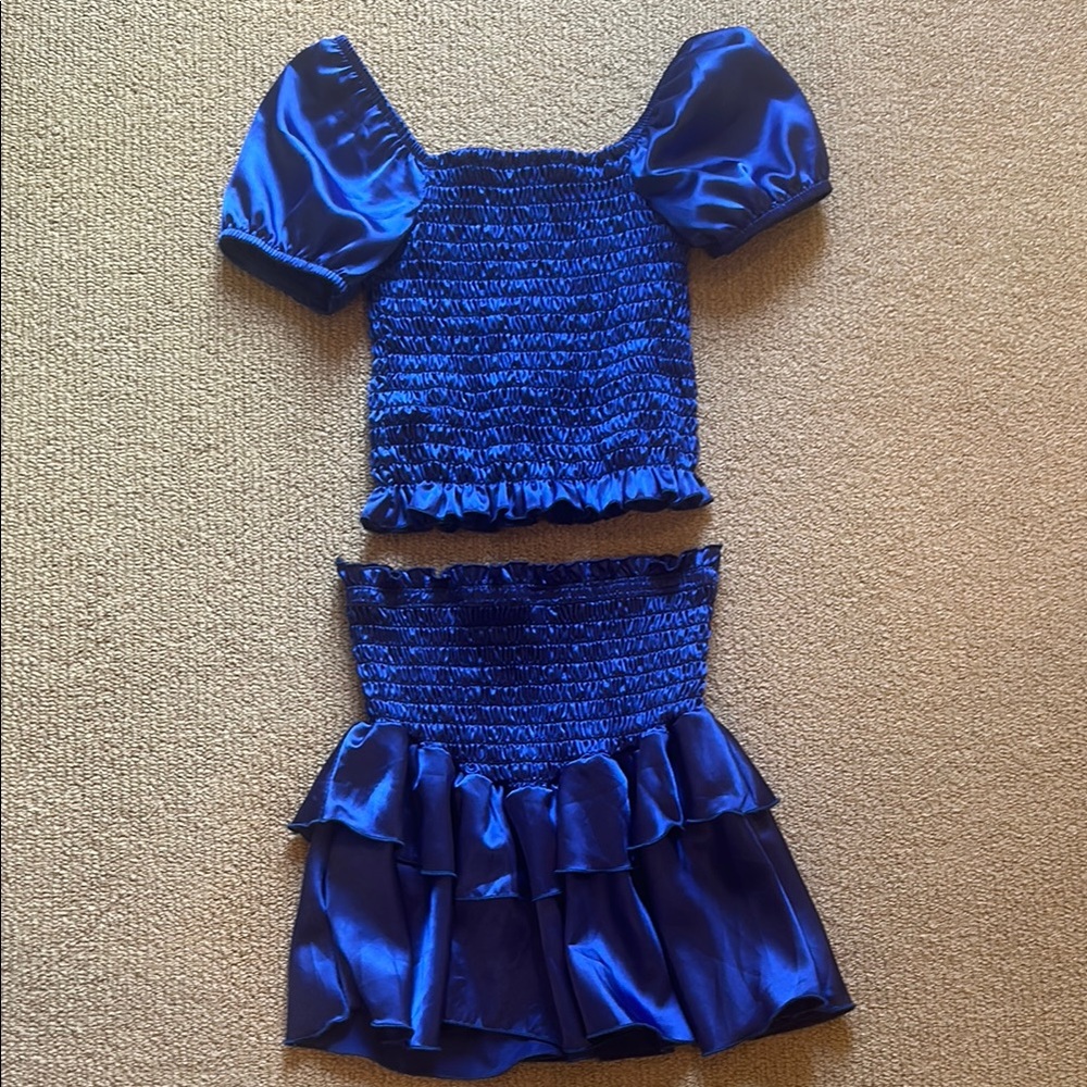 Cheryl Kids Creations Satin Blue Skirt Set